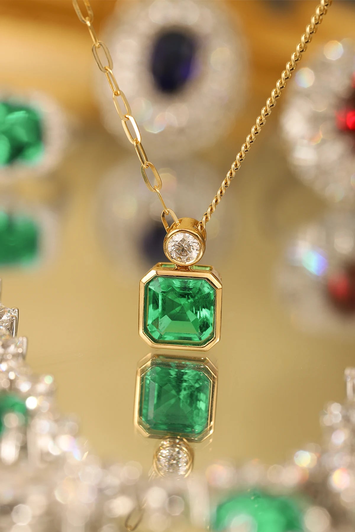 Gemfiori Asscher 7.5mm 1.7ct Hydro Emerald Pendant Necklace in 18k gold Fashion Jewellery from Shenzhen custom jewelry Wuzhou Gemstones