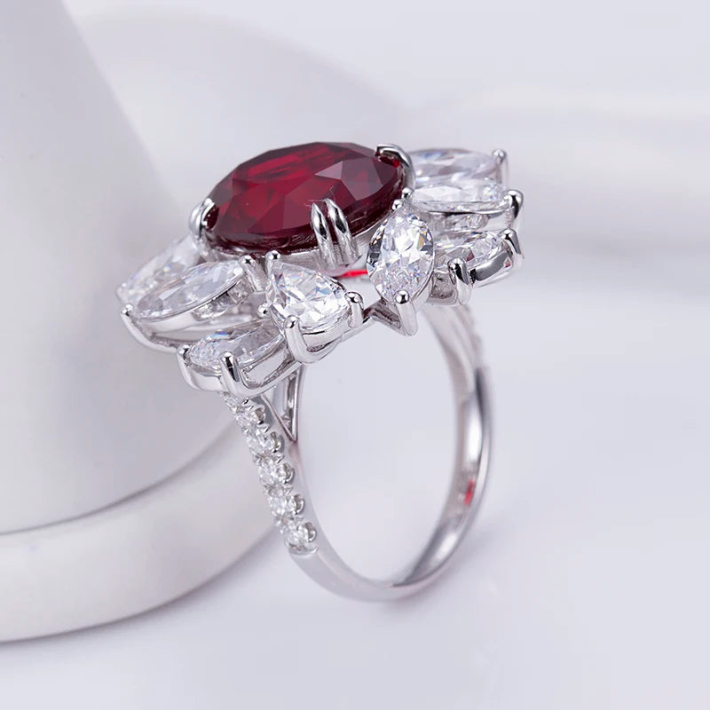 Messi Jewelry MSR-953 Lab Created Ruby  S925  Oval Ring Fashion Design Engagement Ring  Wedding Band Classic Diamond Gift Band