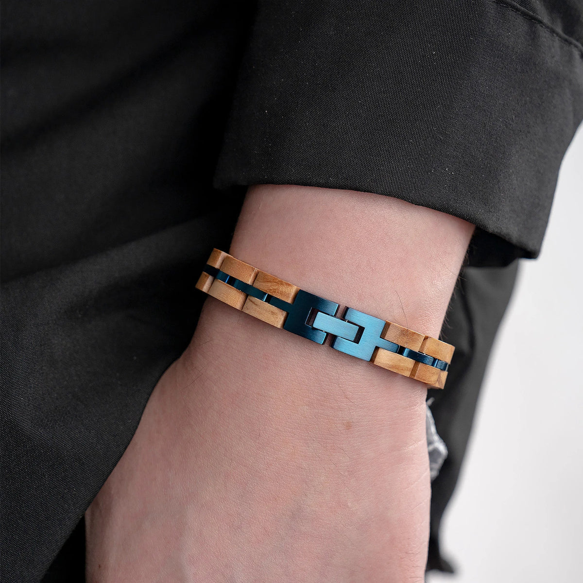 REBEL Classic Gift Jewelry Adjustable Wood Bracelet Black Blue Plated Stainless Steel Custom for Men and Women