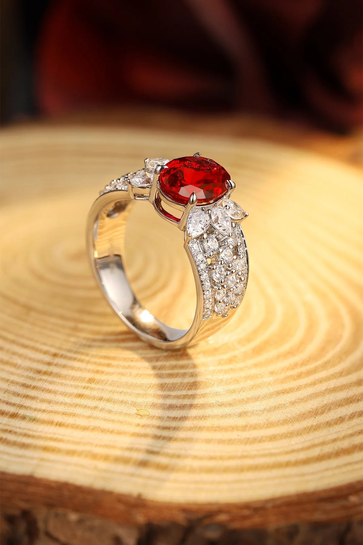 Gemfiori Statement Rings Sterling 925 Silver Lab Grown Ruby Rings for Women Engagement Rings of the Day Wedding Gift Customize Jewelry