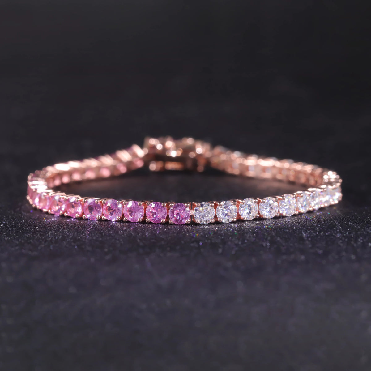 Gemfiori Gradient Pink Tennis Bracelet 925 Silver Pink Lab Grown Sapphire & White Moissanite Silver Rose Gold Plated Tennis Bracelet