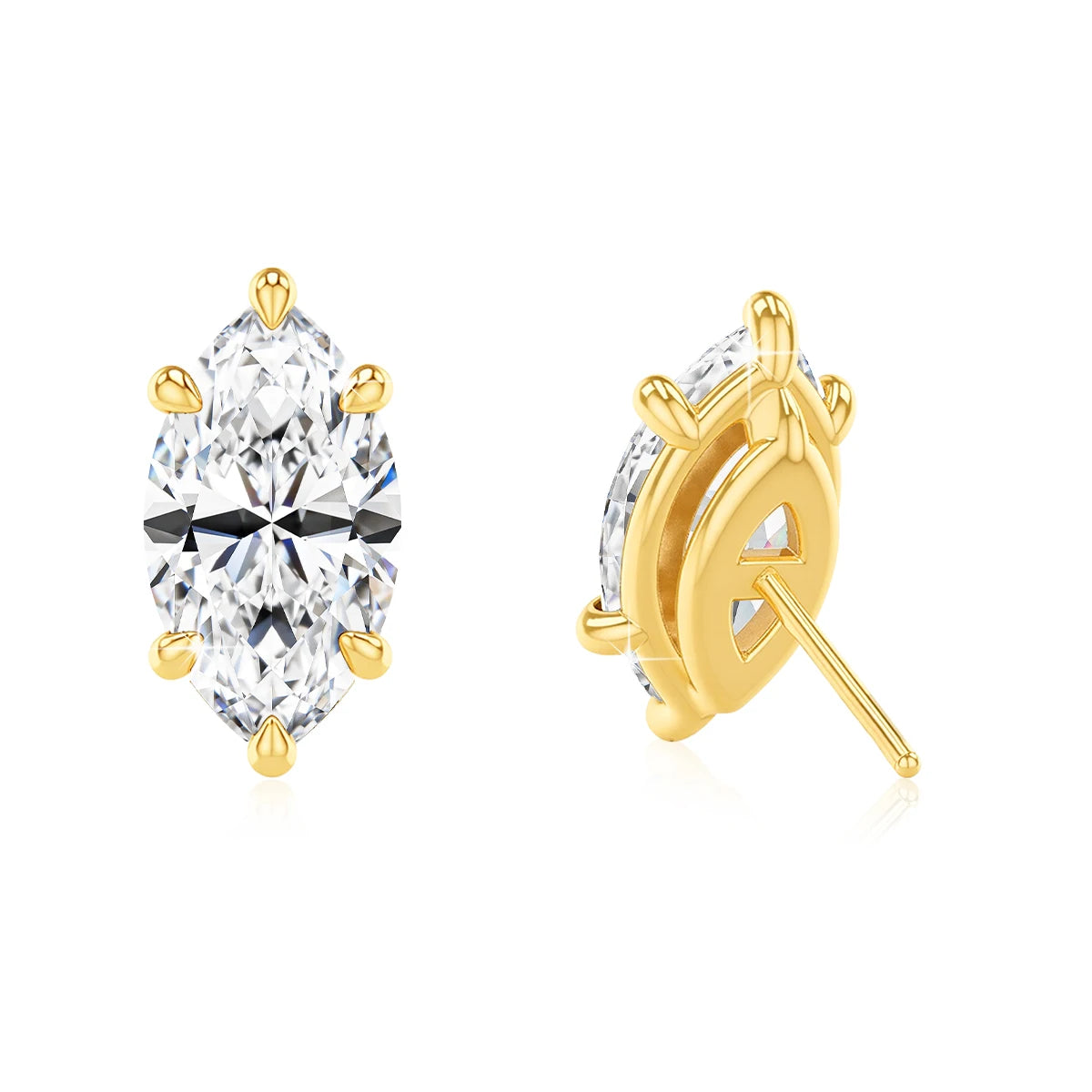 Gioiellieri Classic Luxury Jewellery 6 Prongs Woman Birthday Gift 14K Gold Marquise Cut Moissanite Diamond 0.5ct 1ct 2ct Stud Earrings
