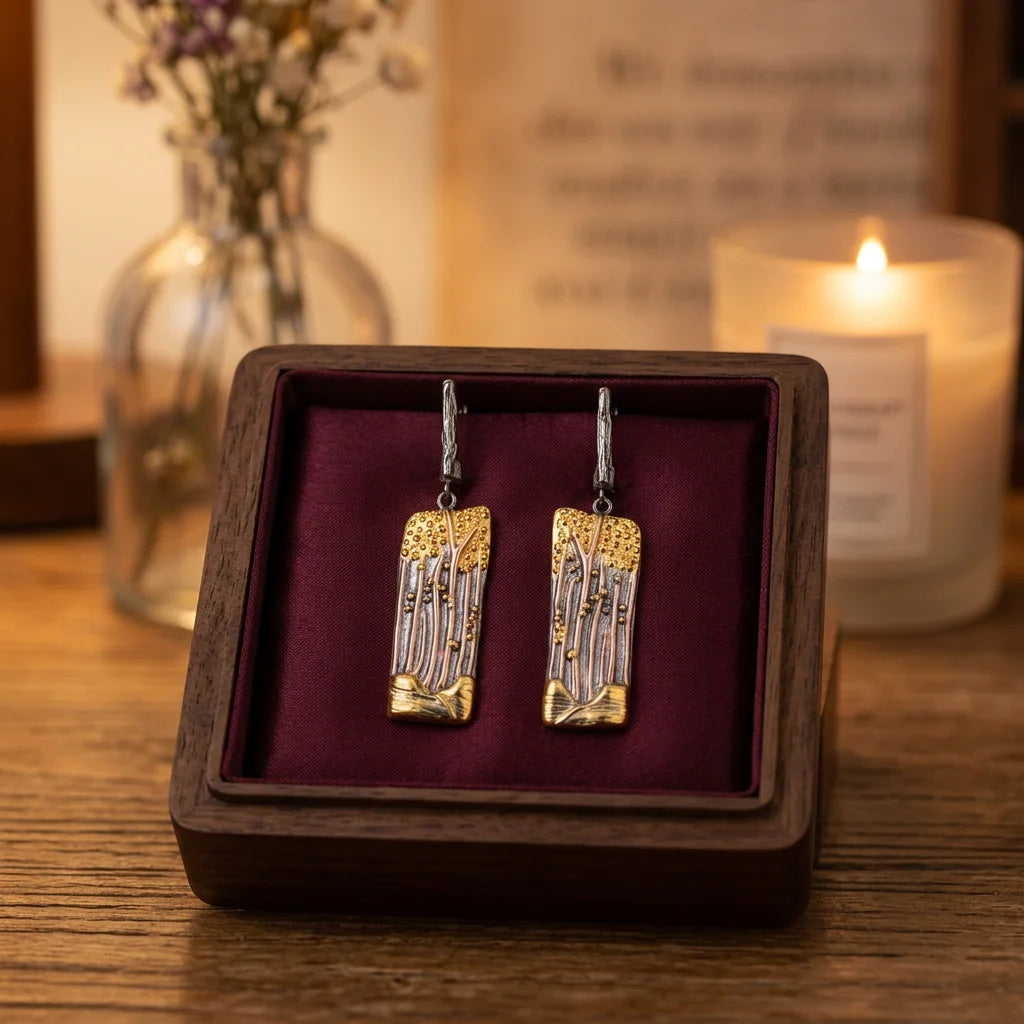 High-end Classic Private Ordering Rectangular 925 Sterling Silver 18K Gold Plated Pendant Earrings for Wedding & Party Gift