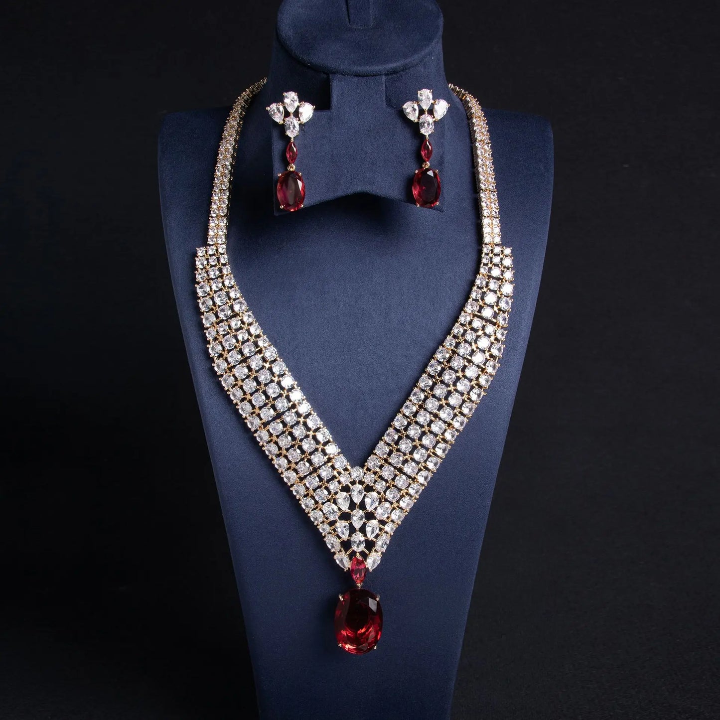 Luxury Full Micro Pavé Zirconia Flower Choker Bridal Jewellery Set — Gold & Rhodium Plated