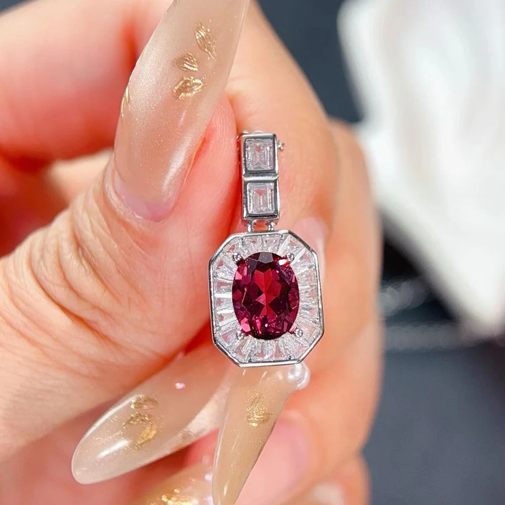Gioiellieri Natural Aluminum Garnet Pendant Necklace 925 Sterling Silver Rhodium Plated Luxury Jewelry Women's Anniversary Party Gifts