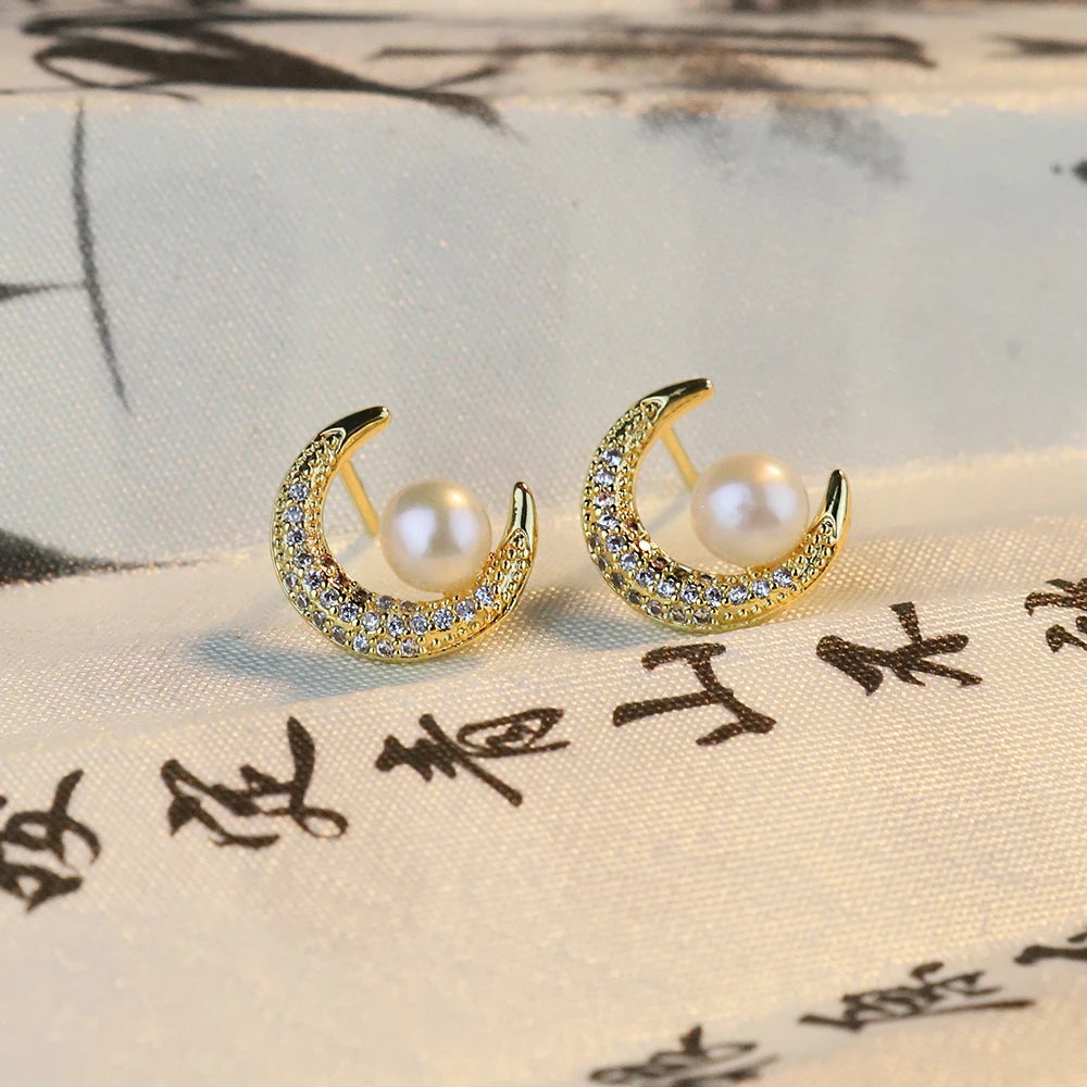 Natural Freshwater Pearl Stud Earrings for Women, Delicate Niche, High-end Earrings, Fashionable  Luxury Temperament Earrings