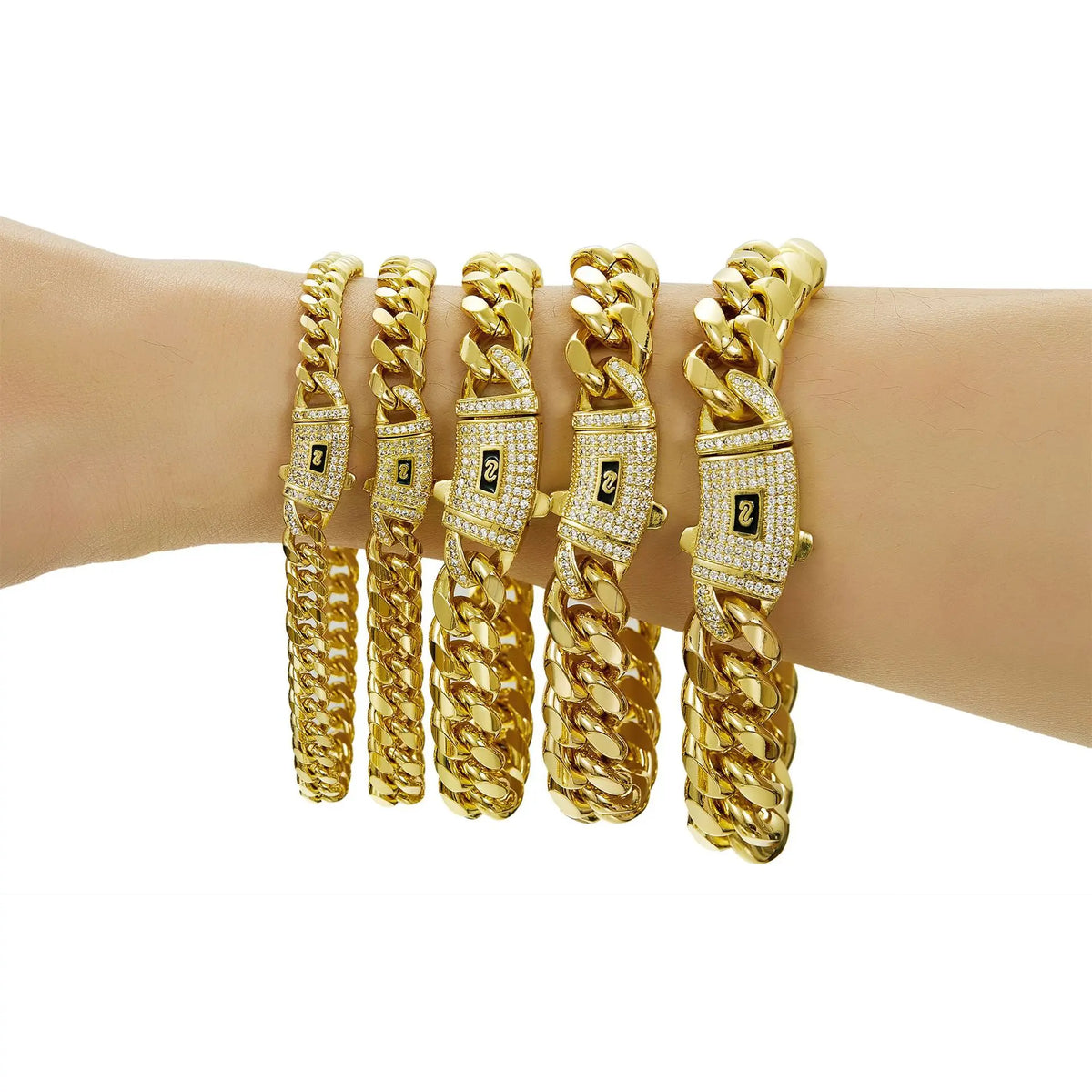 S&S Hip Hop Hot Design Stainless Steel 14K Gold Plated Zircon Monaco Chain 6/8/10/12/14/16mm Miami Cuban Link Chain for Women Men