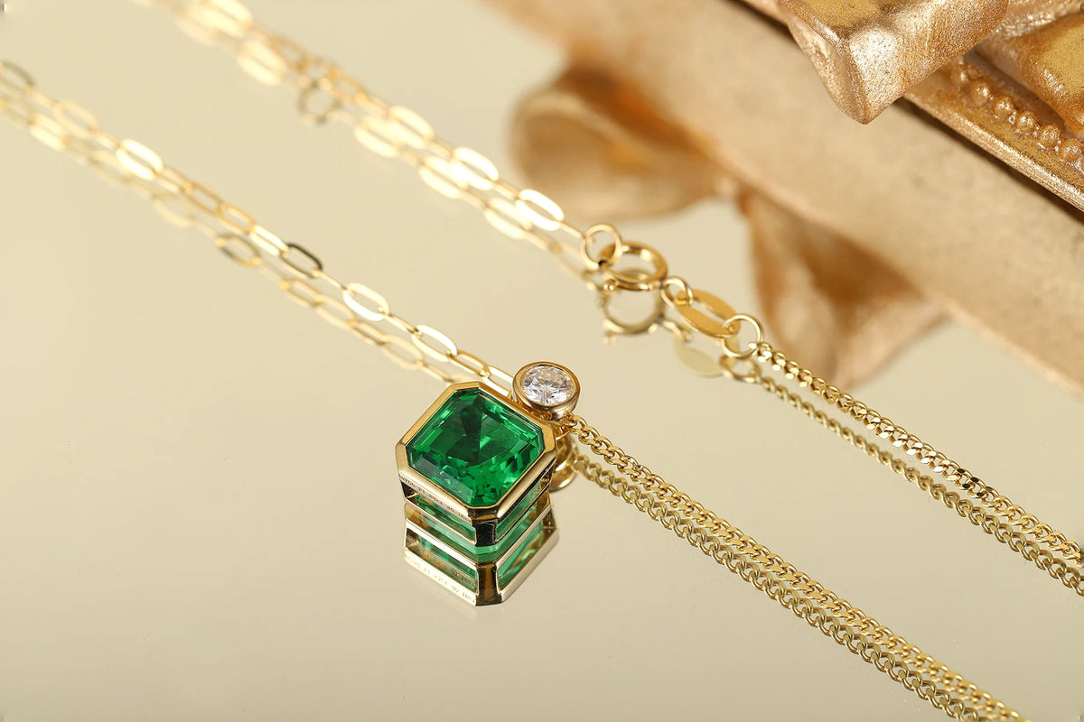 Gemfiori Asscher 7.5mm 1.7ct Hydro Emerald Pendant Necklace in 18k gold Fashion Jewellery from Shenzhen custom jewelry Wuzhou Gemstones