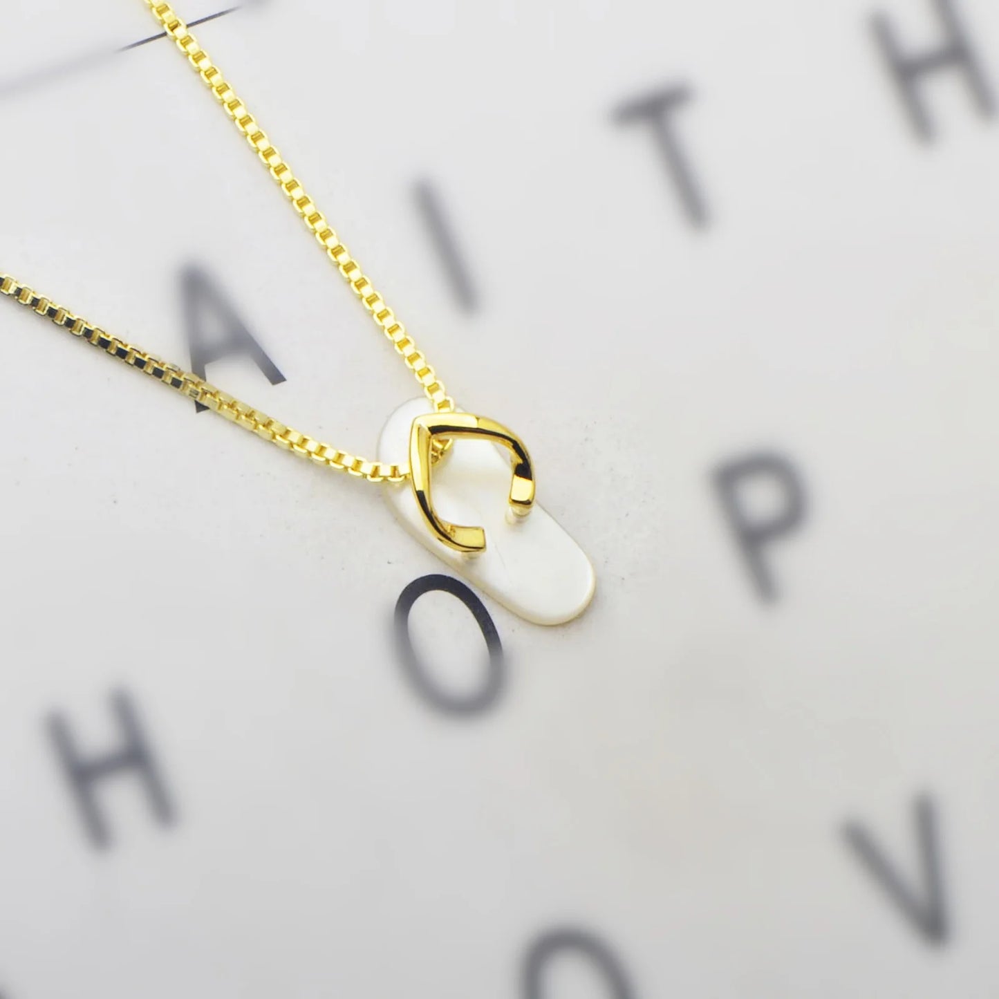 Gold Flip Flop Pendant | Shell Accent Fashion Necklace