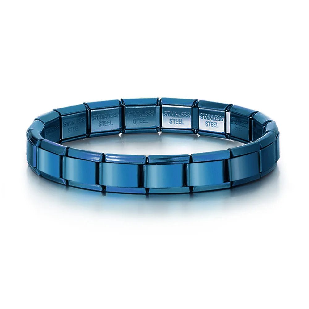 REBEL FASHIONISTA LAMOON Simple Colorful Width 9mm Elastic Link Chain Stainless Steel Bangle on Hand Jewelry DIY Making Italian Charm Bracelet