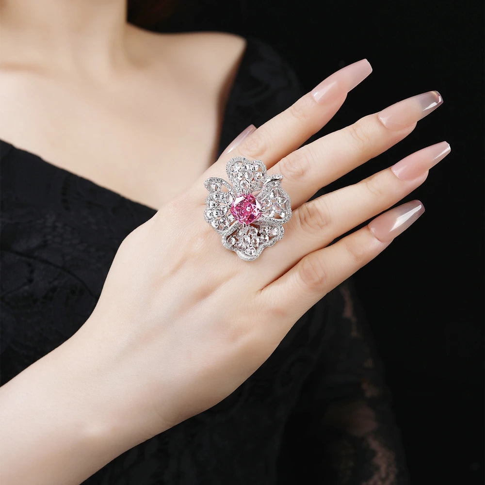 MuShan Jewelry Factory S925 Sterling Silver Rose Cut Petal Ring Light Luxury and High End Accessory European and American Style
