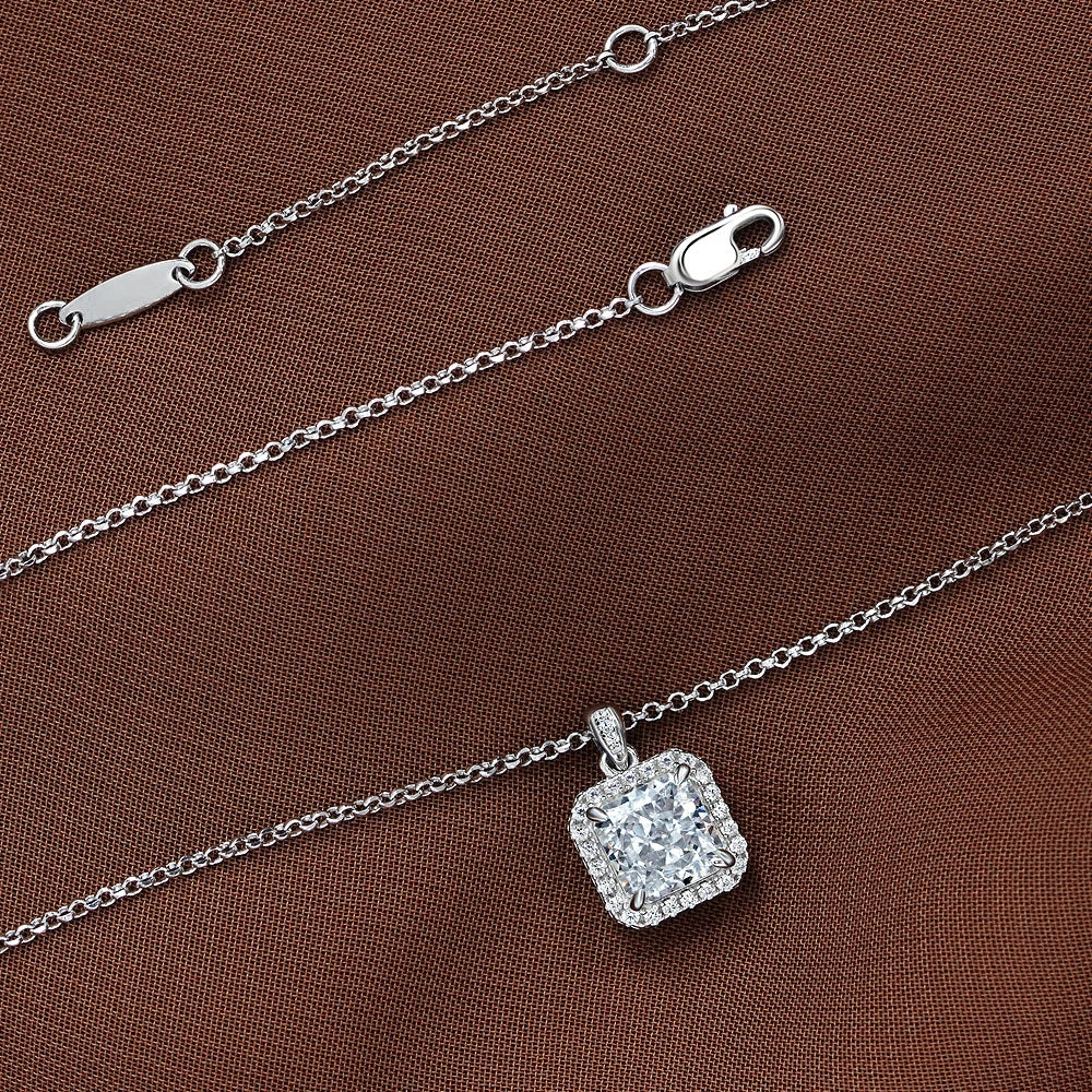MUSHAN Jewelry Factory New 925 Silver 2 Carat Necklace Square 7*7 High Carbon Diamond Pendant European and American Style