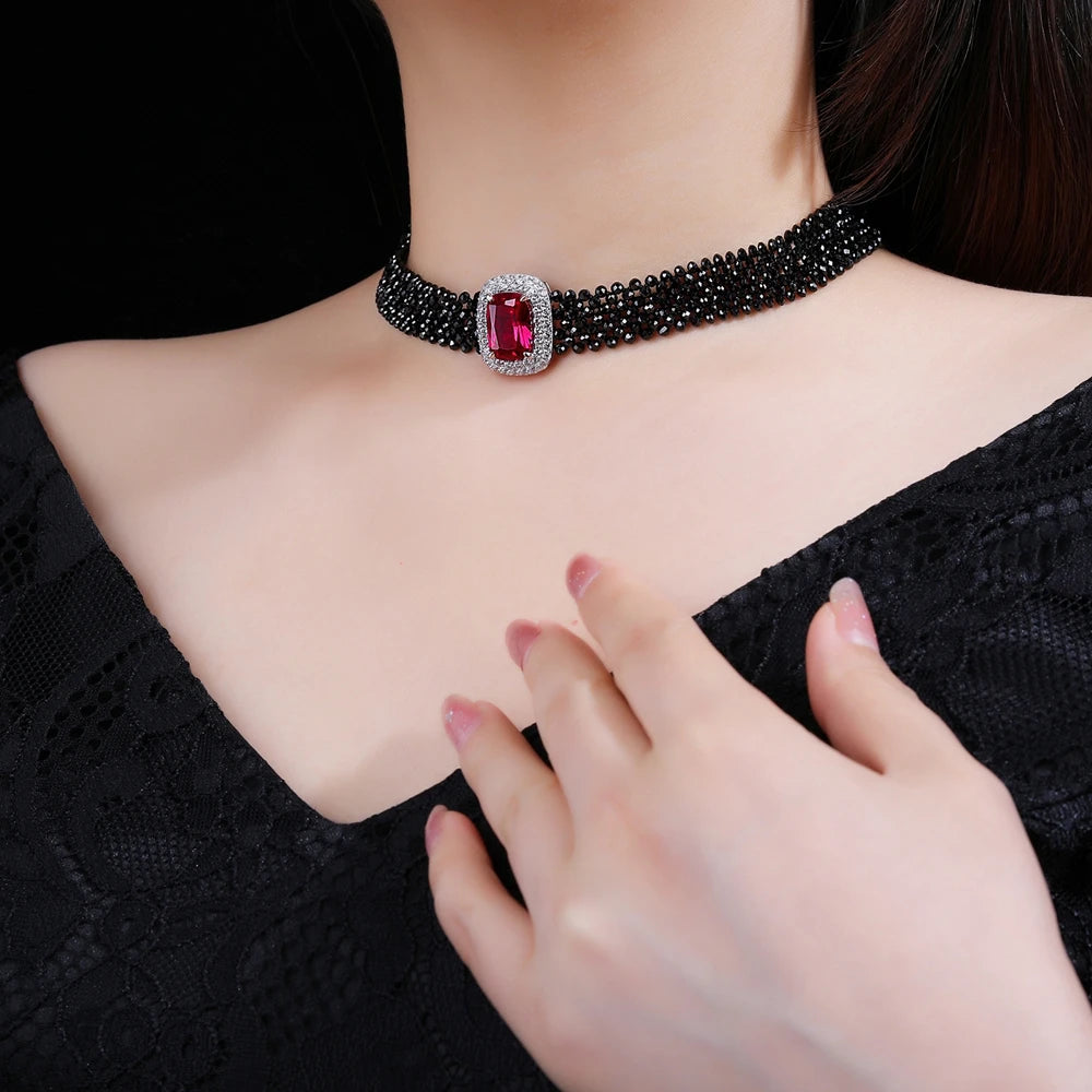 MUSHAN Jewelry Factory S925 Pure Silver Black Spinel Woven Multi Layer Necklace High End and Elegant Necklace Accessory