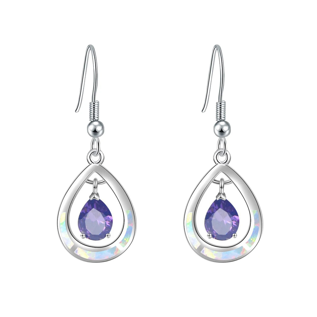 Gilded Teardrop Opal Drop Earrings - Iridescent Multi-Color Opal Inlaid | Retro-Chic Jewelry Bulk Gifts