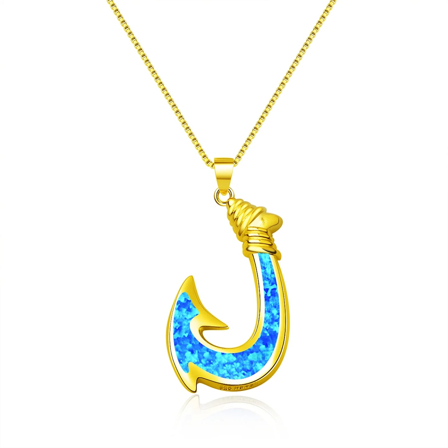Fishing Hook Pendant Necklace Aobao Opal Inlaid Rope Detail Fashion Jewelry