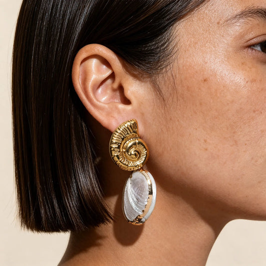 Joolim PVD Plated Wholesale Waterproof Fashion Statement Beach Natural Conch Shell Dangle Hoop Earring Stainless Steel Jewelry