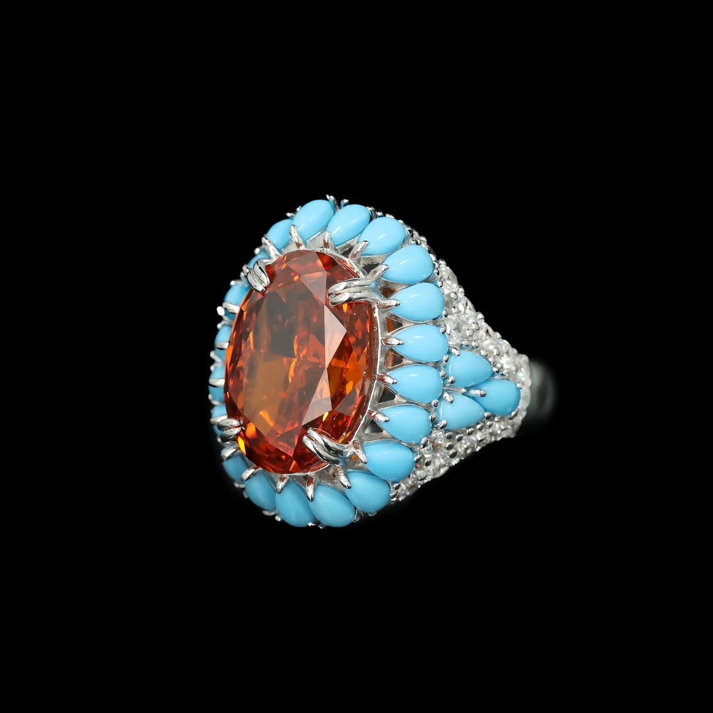 MUSHAN Jewelry Factory 925 Silver Jewelry Engagement Blue Turquoise Ring S 925 Sterling Silver Orange High Carbon Diamond Rings
