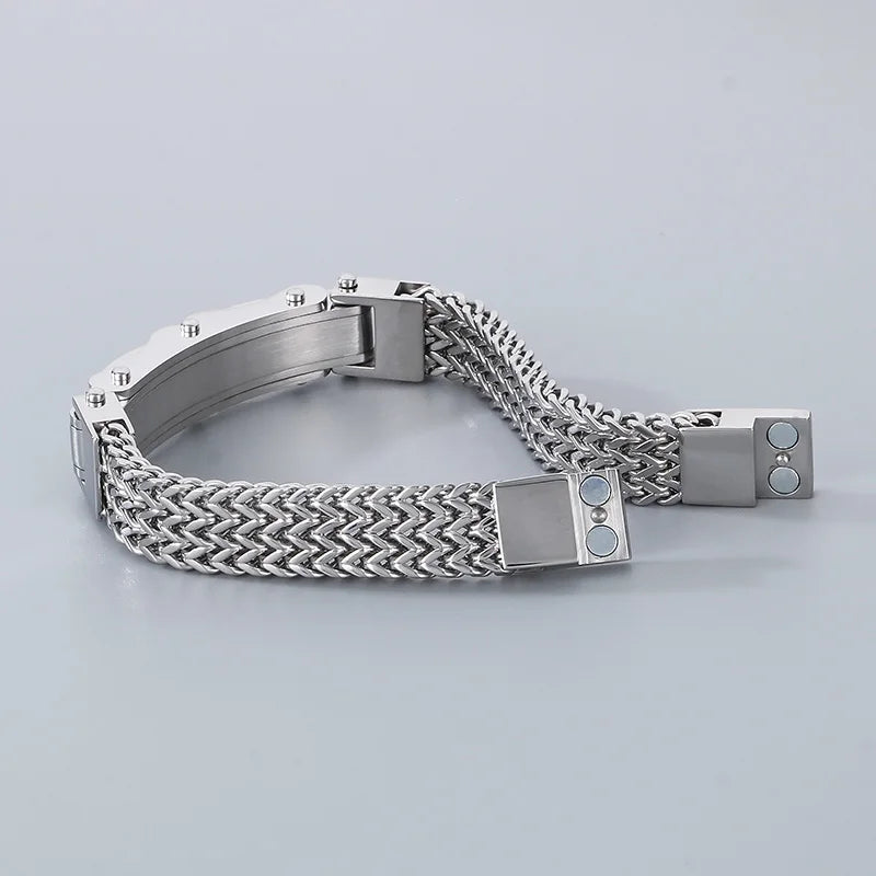 REBEL Unisex Trendy Jewelry Fashion Bracelets Stainless Steel Rhinestone Herringbone Bracelet Bangle