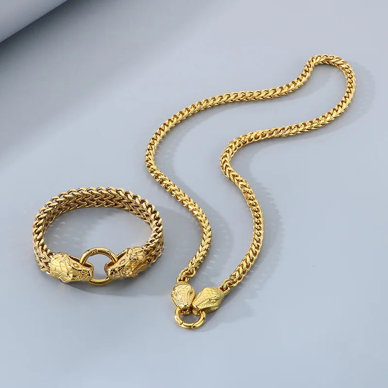 REBEL Punk Fine Jewelry Fashion Bracelets Men Stainless Steel Snake Bracelet Necklace