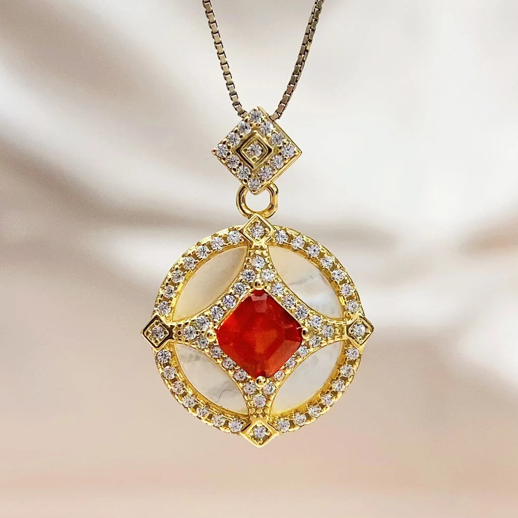 Gioiellieri Factory 925 Sterling Silver Garnet Pendant Necklace Rhodium Gold Plated Hexagon Cut Luxury Solitaire Fine Jewelry