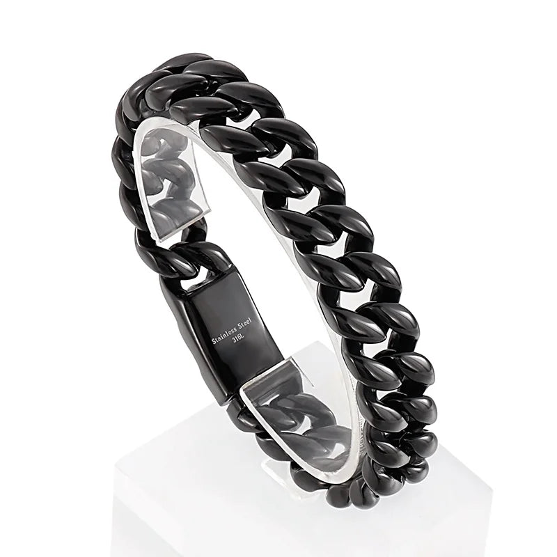 KALEN Hip-hop Stainless Steel Fashion Jewelry Bracelets Cuban Style Links Bracelet for Men