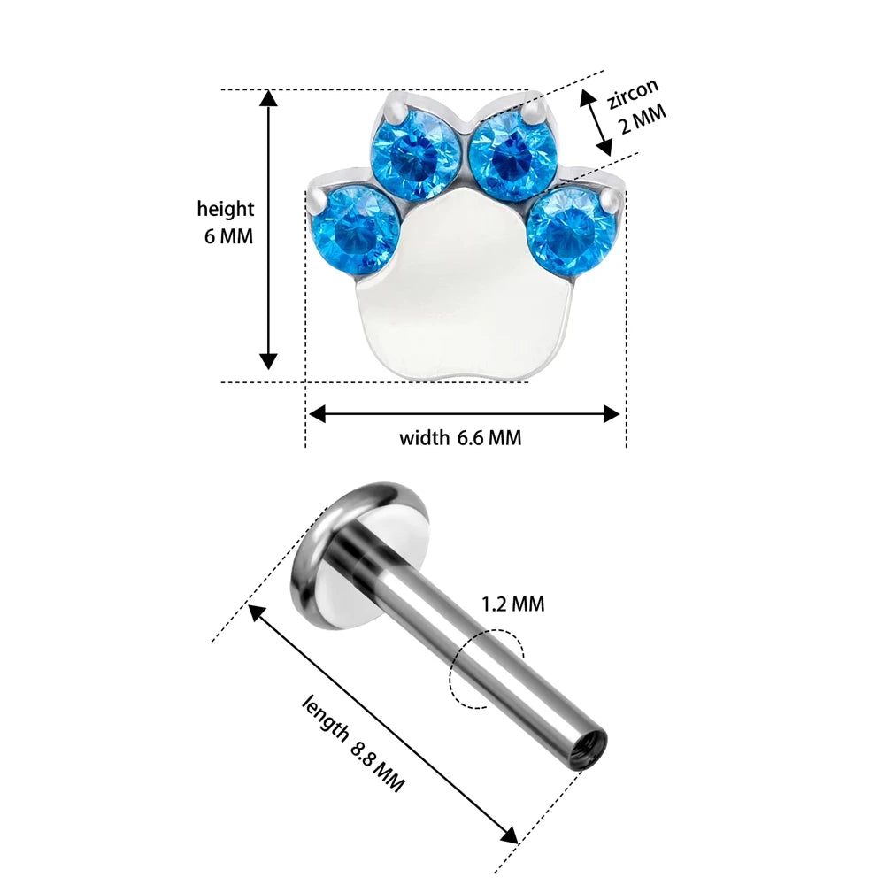 Wholesale G23 Titanium Cat Shape Stud CZ Opal Inlay Labret Internal Thread 16G Lip Conch Helix Nail Tragus Body Piercing Jewelry