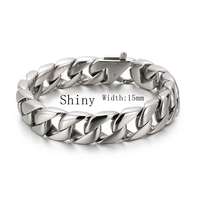 KALEN 15mm Casting Stainless Steel Vintage Cuban Bracelet Braccialetti Uomo Acciaio Inox
