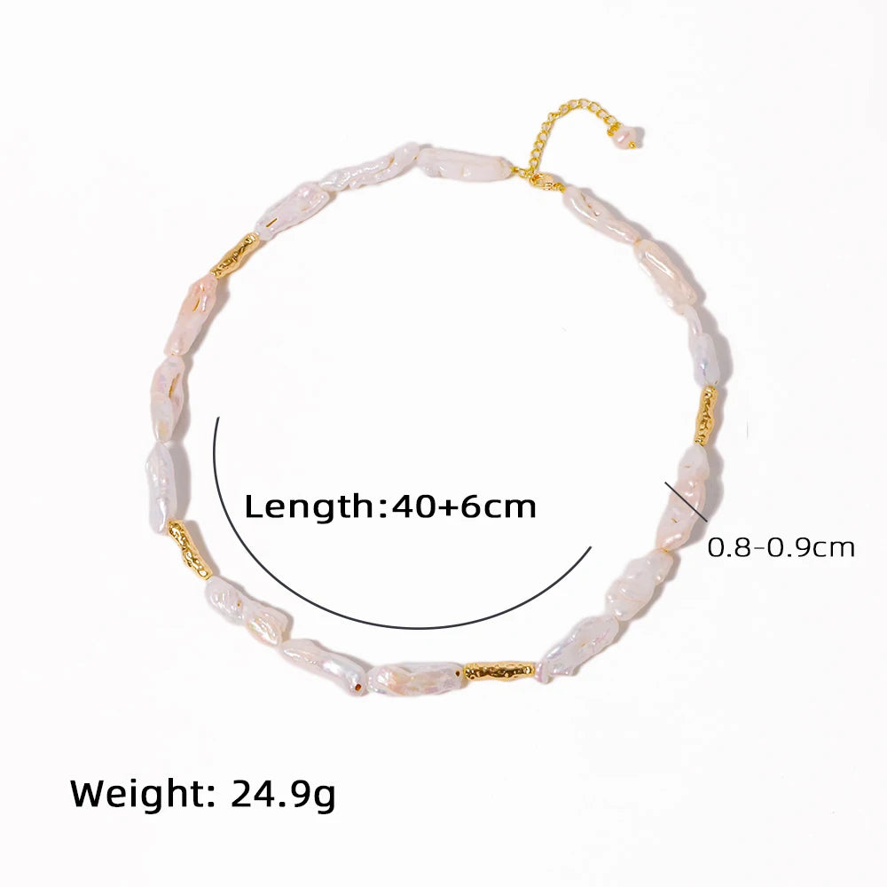 18K Gold Plated Long Pink Pearl Long Necklace Natural Freshwater Baroque Pearl Metal Necklace for Women