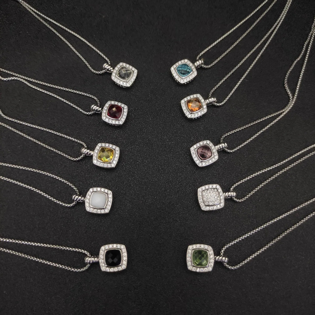 DY High-Quality Silver-Plated 7mm Square Diamond Necklace. Gold-Plated 7mm Colored Gemstone Necklace. Wholesale Jewelry.