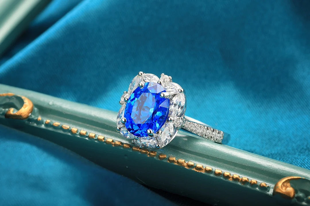 Gemfiori Jewelry Trendy High Quality S925 Silver Cultivated Cobalt Spinel Sp Ring Unisex Engagement Ring for Wedding Party or Gift