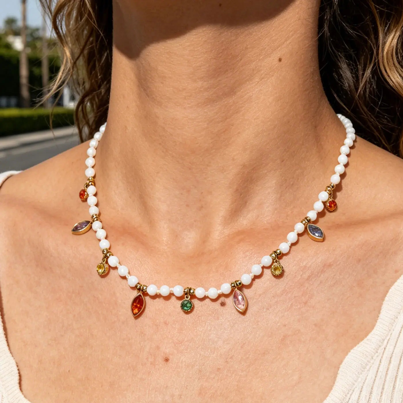 Joolim PVD Plated Wholesale Waterproof Vintage Rainbow Zirconia Pendant Pave  Beaded Chain Necklace Stainless Steel Jewelry