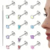 S&S Stainless Steel Heart Zircon Nose Stud Set | 15-Piece | Gold & Silver