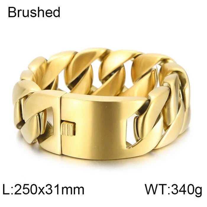 S&S European American Hip-Hop Fashion Coarse Cuban Chain Necklace Men Women 316L Stainless Steel Bracelet