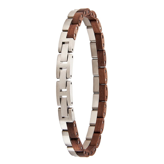 REBEL Slim Metal Wooden Chain & Link Unisex Bracelet Wrist Band for Groomsman Gift