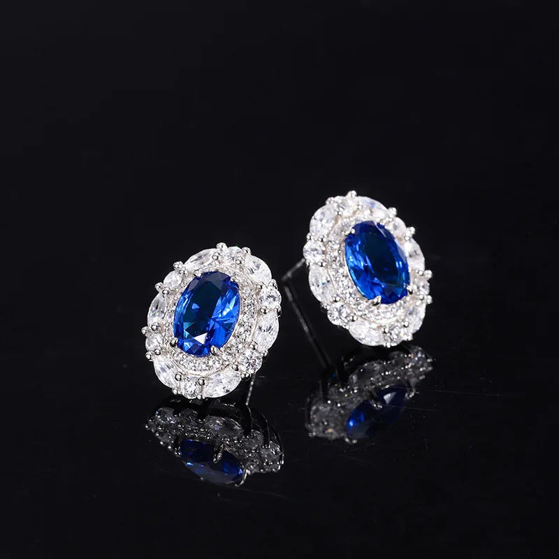 Gemfiori New Hot Selling Jewelry Brass Gold-plated Retro Sea Blue Oval Zircon Minimalist Style Set