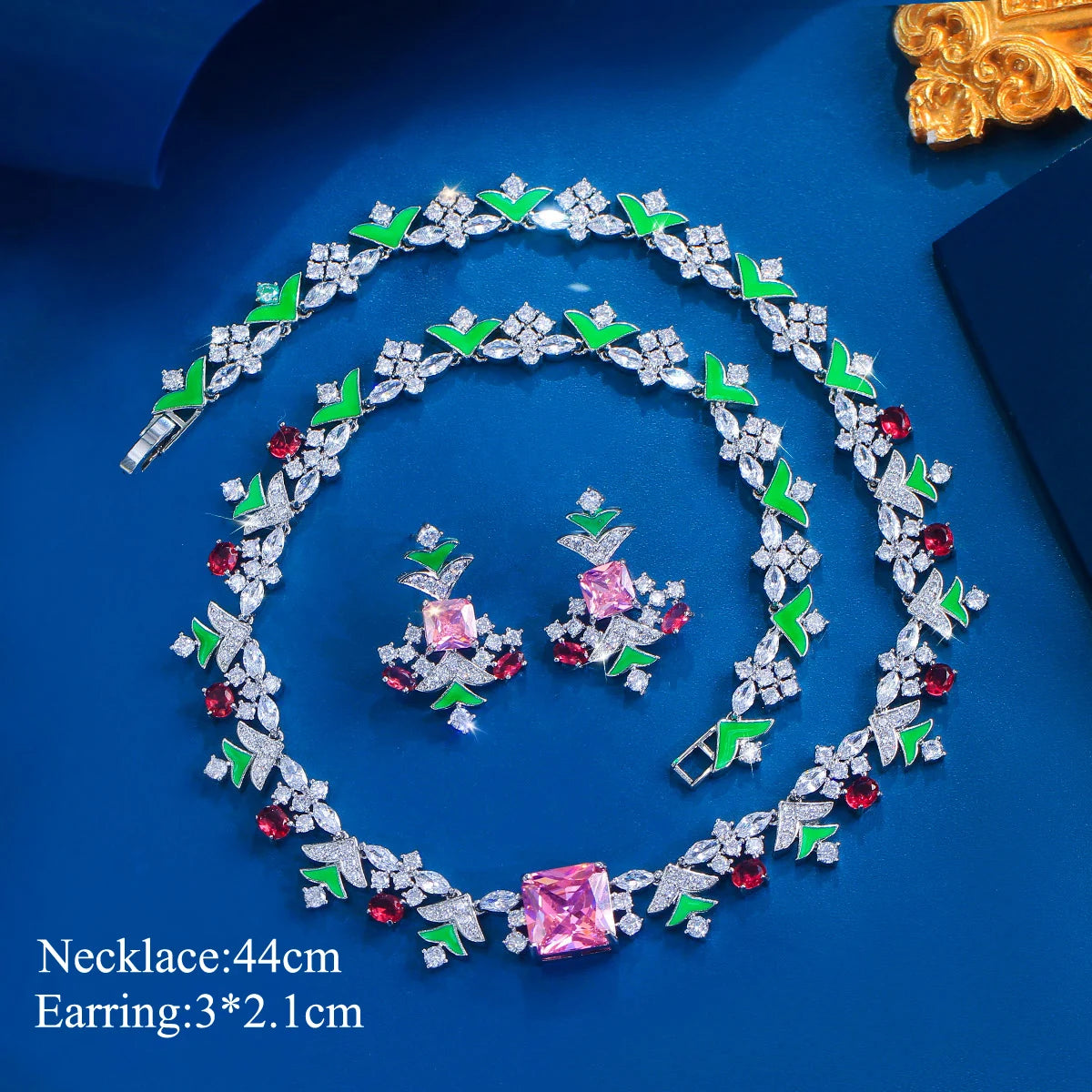 Charming Jewelry Set Rhodium Plated Multicolor Zirconia Necklace Earrings Christmas Tree CZ Jewelry Set for Brides Women Wedding
