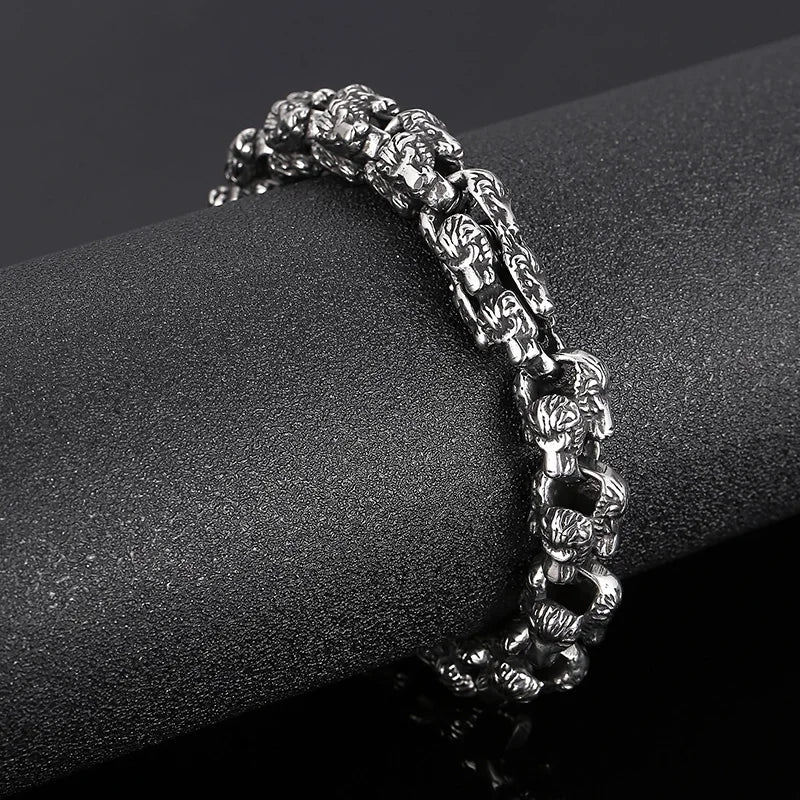 VIKING Mens Punk Lion Head Stainless Steel Link Bracelet – Silver