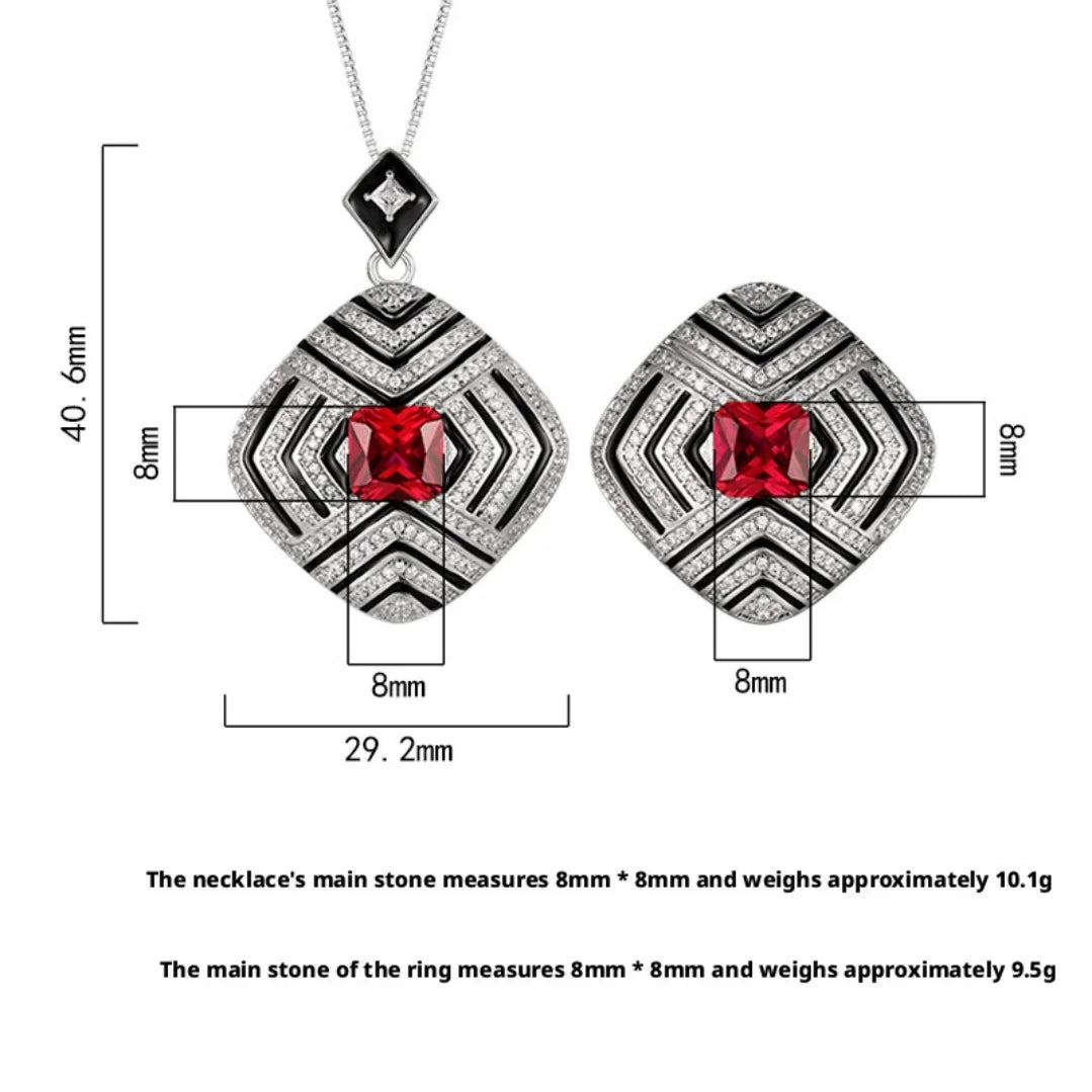S&S Gold Plated Red Corundum Square Zircon Pendant & Ring Set – Collection