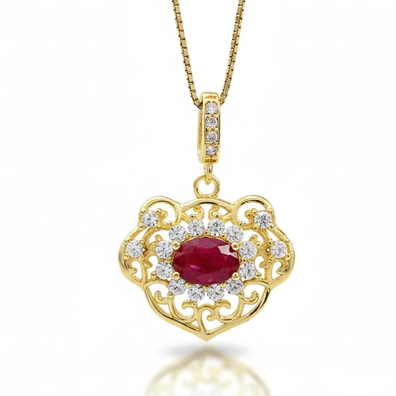 Gioiellieri 925 Silver Ruby Pendant with Natural Red Gemstone for Women July Birthstone Fine Jewelry Wedding Engagement Fashion Jewelry Gift