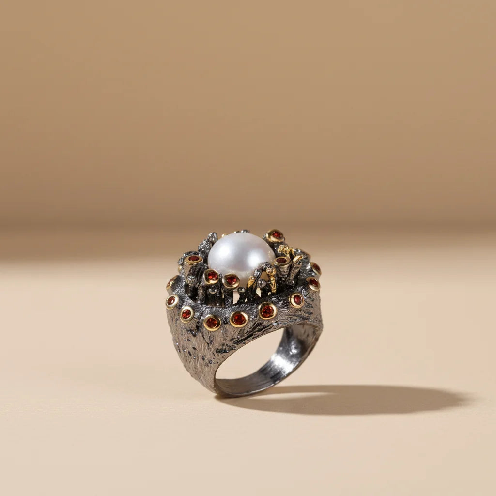 Retro Design Freshwater Pearl 925 Sterling Silver Ring for Men