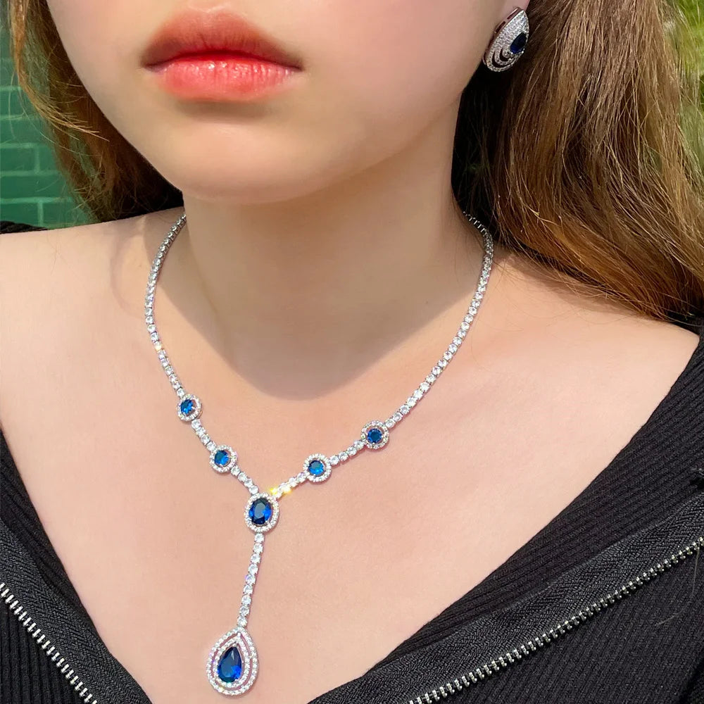 Top Quality Water Drop Emerald Green Cubic Zirconia Women Jewelry Set for Wedding Party Bridesmaid Gift Engagement Accessories