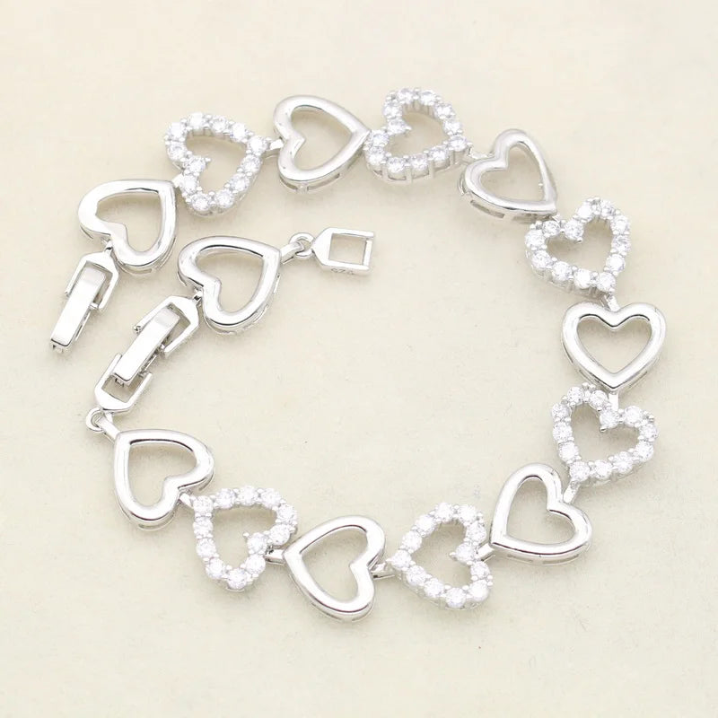 XOTICA Sweet Heart-Shape 925 Silver Custom Jewelry Set White Topaz Necklace Earrings Bracelet for Bridal Wedding Engagement Women's