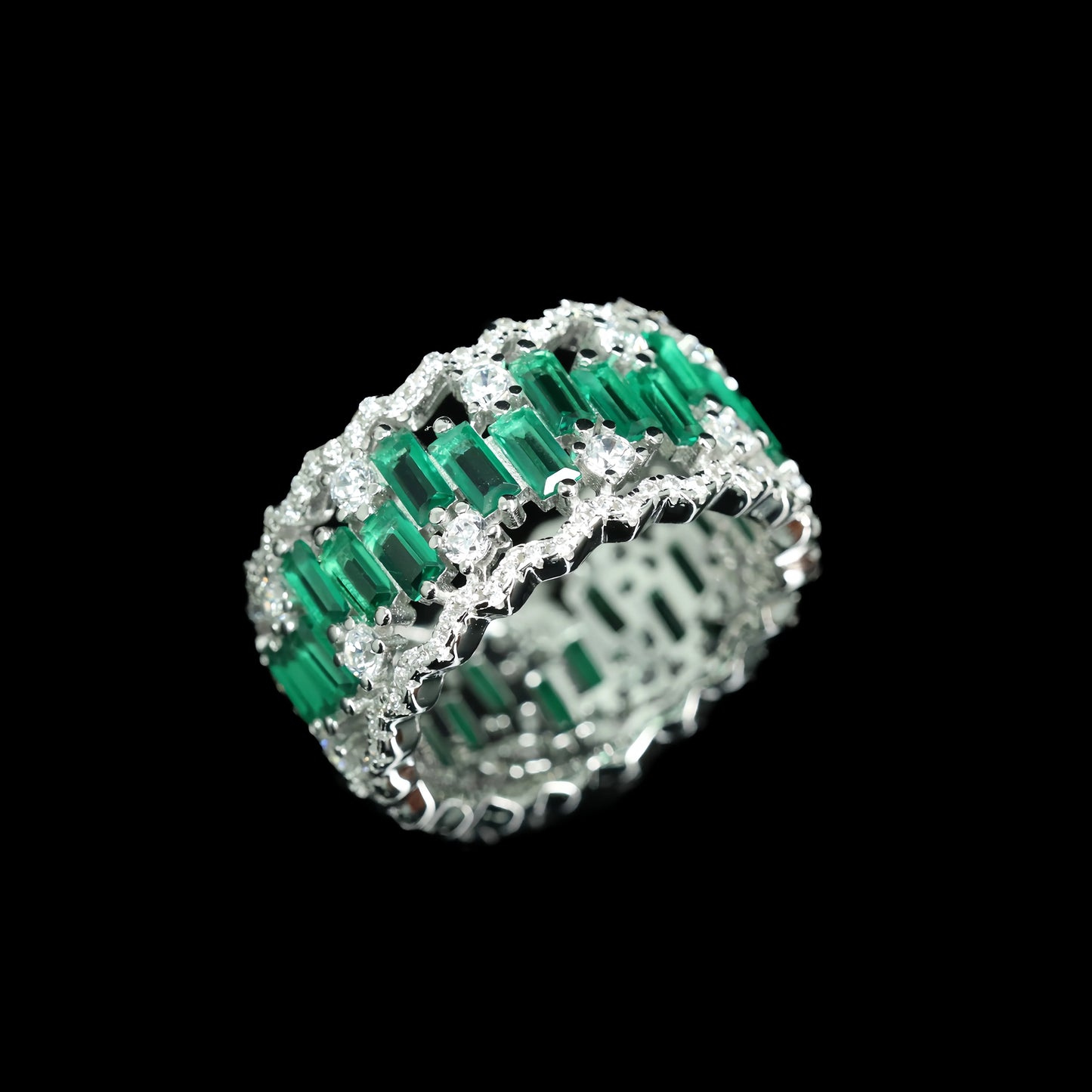 MUSHAN 925 Sterling Silver Fine Ring High Carbon Diamond Emerald Pave Setting Luxury Wedding & Anniversary Jewelry for Women