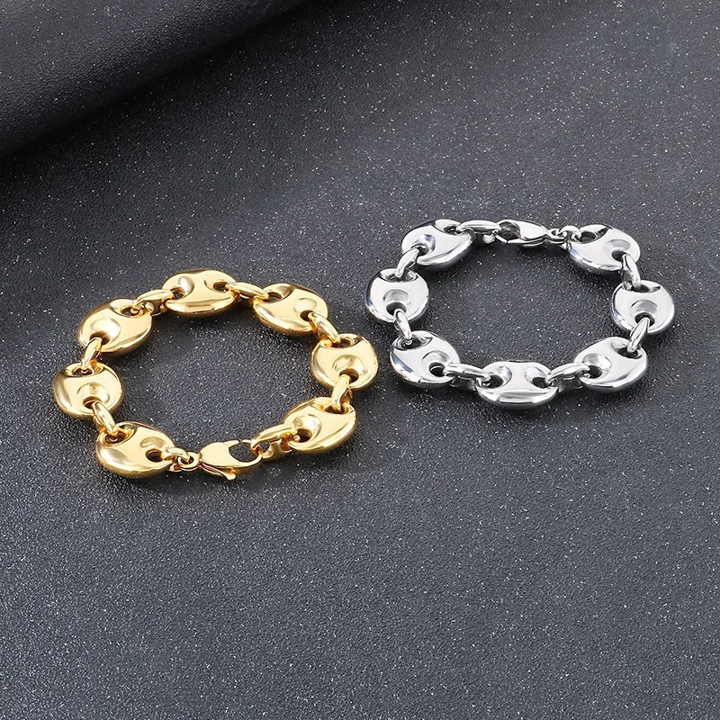 KALEN Unisex Fine Jewelry Fashion Bracelets Punk Stainless Steel Vintage Pig Nose Links Bracelet Women
