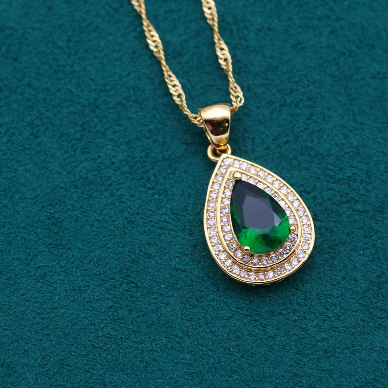 XOTICA Custom 18K Gold Plated Necklace Set for Women Classic Water Drop White Zircon Pendant Ladies' Gold Jewellery