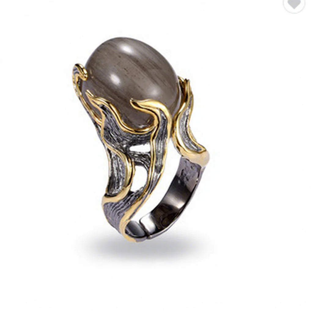 Special Handmade Hairstone 925 Sterling Silver Ring with Black Gold Plated