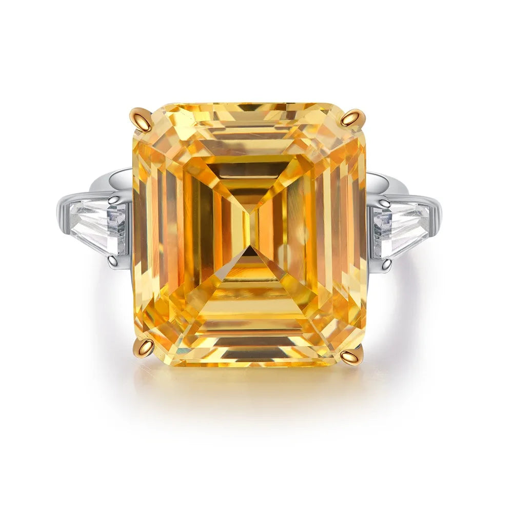 Trendy 925 Sterling Silver 5A 8A Yellow Cubic Zirconia Ring for Women Engagement Promise Bride Rings Customized Jewelry Supplies