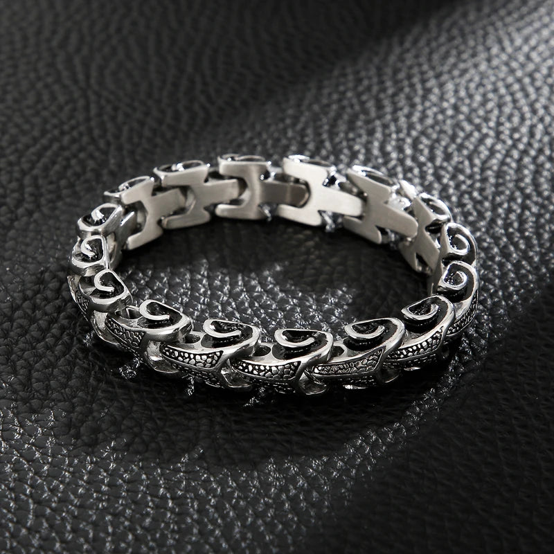 VIKING Mens Punk Dragon Pattern Casting Bracelet – Silver Stainless Steel