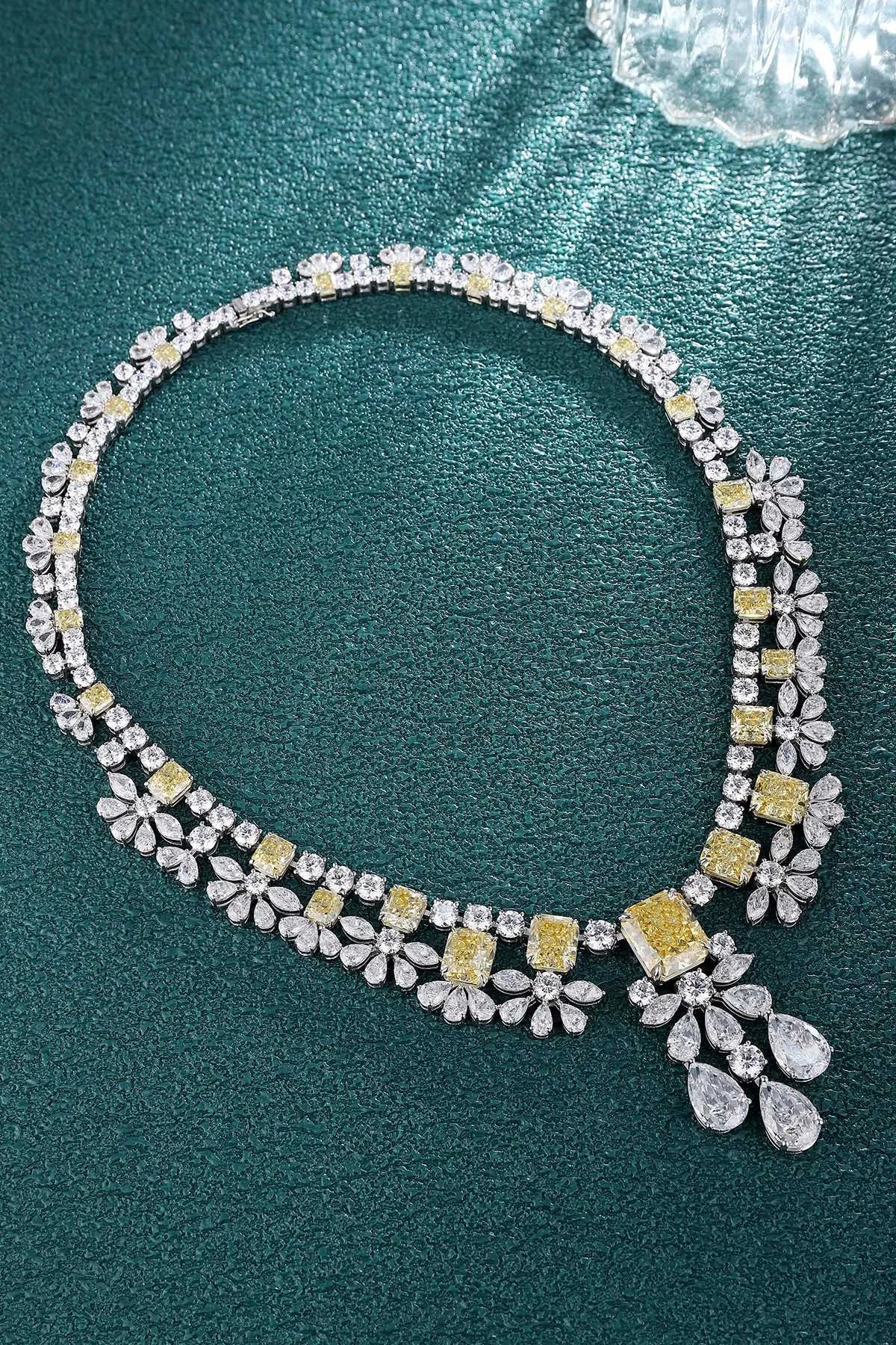 Gemfiori Anster Custom S925 Simulated Diamond Necklace Radiant Shape Yellow Cubic Zircon for Women Party Gift Engagement Anniversary