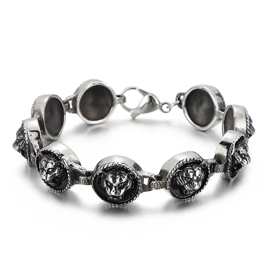 KALEN Casting Tiger Head Round Blank Hip Hop Stainless Steel Jewelry Zodiac Bracelet for Men